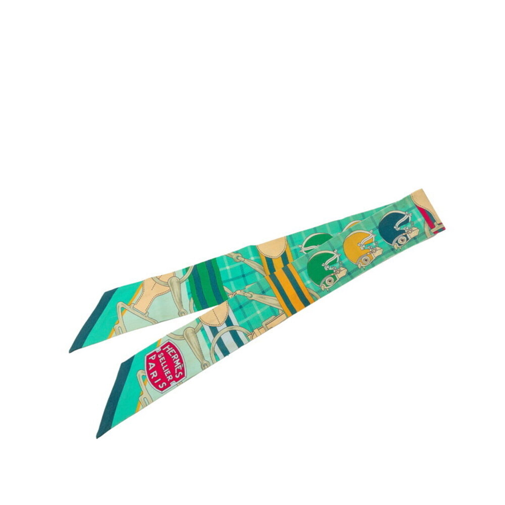Hermes Twilly Tatersale Scarf Muffler, Green Silk, Women's HERMES